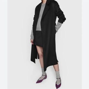 NEW Rebecca Minkoff Double Face Wool Oversize Belted Wrap Coat Black Size Small